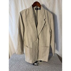 Lizsport Liz Claiborne Tan Linen Cotton Blend Two Button Blazer Jacket Womens S